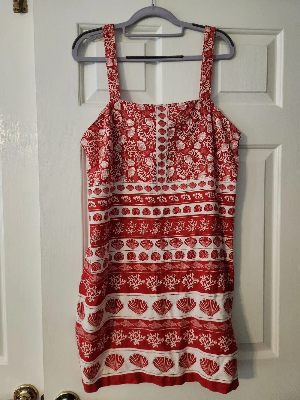 LOFT Outlet Women's Red Seashell Ocean Beach Resort Printed Mini Dress, Size 12